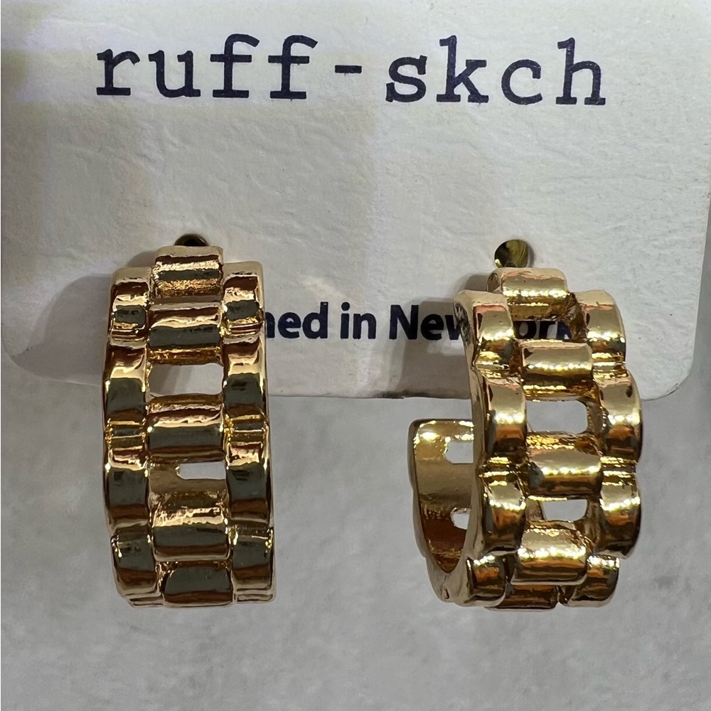 Ruff - Skch Gold Tone Bar Hoop Post Earrings NWT